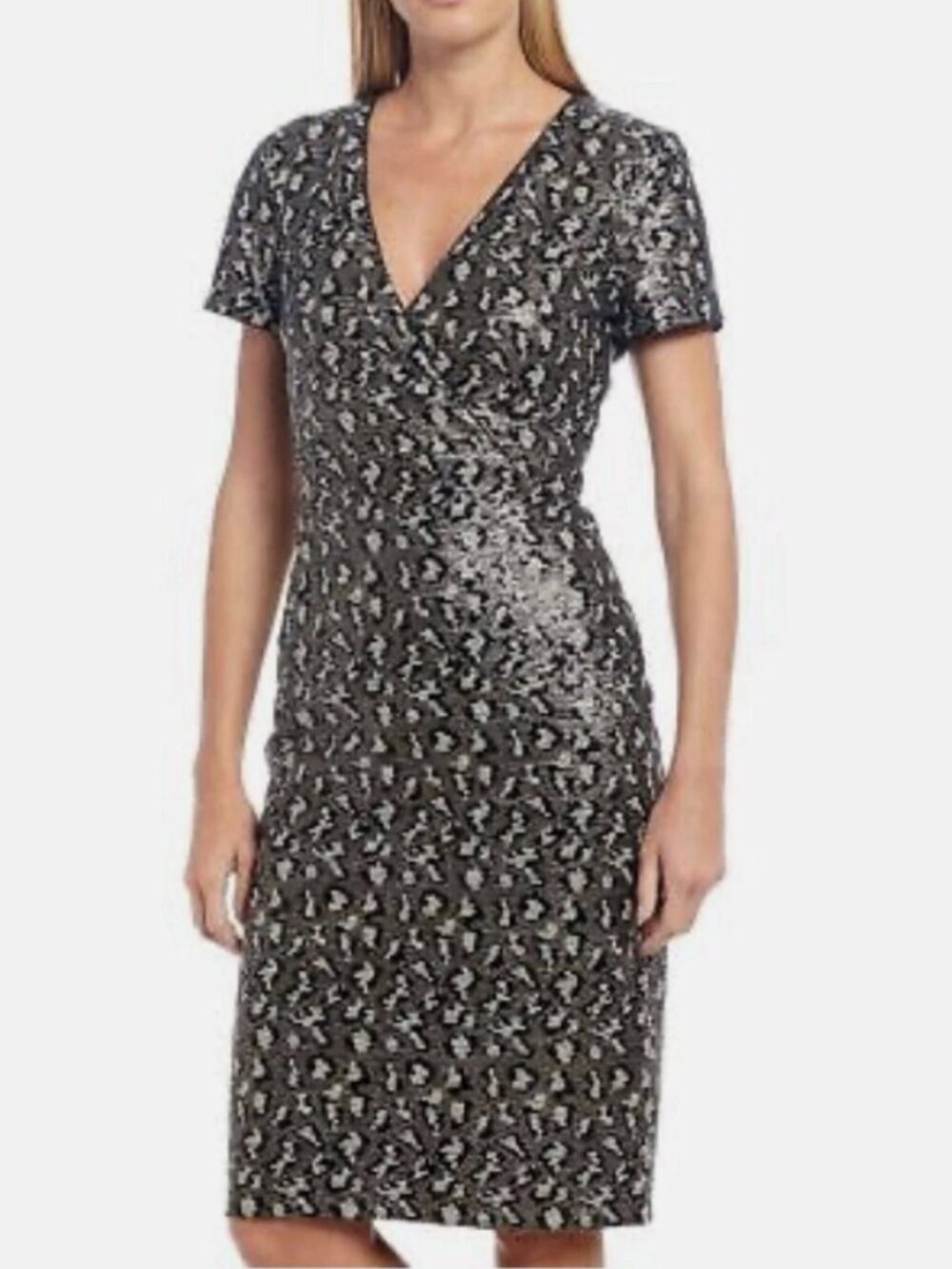 Belle Badgley Mischka Black Silver Sequin Cocktail Dress Womens Size 8